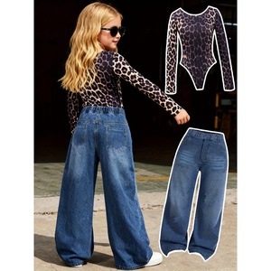 Set Y2K per Ragazze: Top con Fibbia Stampa Leopardata Marrone e <span class=keywords><strong>Pantaloni</strong></span> Larghi in Denim, Spandex/Poliestere - Product Image 3