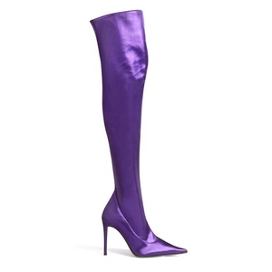 Botas Largas de Microfibra Suave para Mujer, Talla Grande 46, Punta Puntiaguda, Tacón de Aguja, Pierna Ancha, para Pies Grandes, Botines por Encima de la Rodilla - Product Image 5
