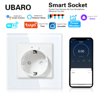 Prise murale intelligente WiFi UBARO 82 mm Tuya EU Schuko 16A avec panneau en verre et moniteur de puissance, compatible Alexa, Google Home, Yandex Alice