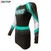 Uniforme de cheerleading personnalisé pour filles avec strass, jupe longue à manches longues, polyester et élasthanne, impression numérique, logo d'équipe personnalisable