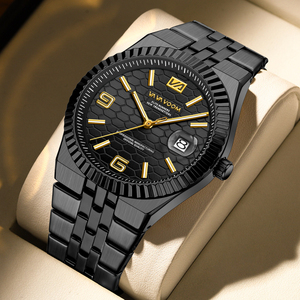 Montre mécanique automatique de luxe pour homme, design haut de gamme, lunette cannelée, cadran texturé bleu clair, montre de luxe pour affaires - Product Image 6