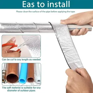 Самоклеящаяся изоляционная лента из алюминиевой фольги и резины шириной 2 дюйма (5 см) и длиной 10 м для труб, для холодной и горячей воды, снижает теплопотери, для бытового использования - Product Image 4