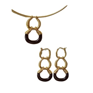 Conjunto de Joyería para Mujer de Ágata Negra del Antiguo <span class=keywords><strong>Egipto</strong></span>, Chapado en Oro de 18K, Pendientes Colgantes de Aro Triple y Gargantilla de Calabaza - Product Image 2