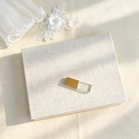 Boîte cadeau en tissu beige avec impression personnalisée, couverture en lin naturel de luxe, boîte rigide pour le stockage de clés USB pour photographe