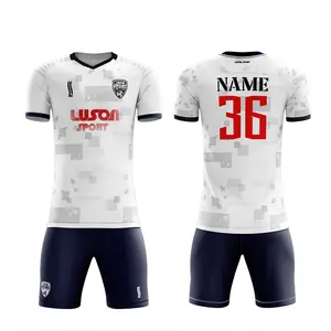 Luson Set Jersey seragam sepak bola polos pria, atasan Jersey seragam sepak bola Logo kustom putih polos