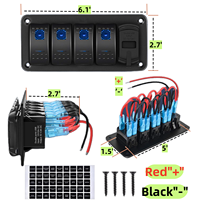 Panel Saklar Rocker Kapal Laut 4 Gang dengan Pengisi Daya USB 12V, Voltmeter LED, Panel Saklar Tahan Air untuk Mobil, Truk, RV