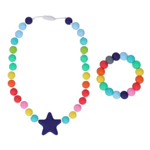Non-toxic Bpa Fre Custom Baby Chew Teething Silicone Toys Bracelet Easy Carry Gift Colourful Chewing NecklaceFor Baby Nursing