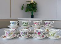 Tasses à café et soucoupes en porcelaine écologique dorée, motif floral 12 mois, style vintage européen, 200-300 ml, cadeau de fête, Royal Milk