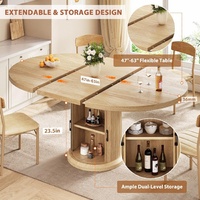 Table à manger ronde extensible en bois moderne de 63 pouces, gain de place, avec base sur piédestal pour la maison
