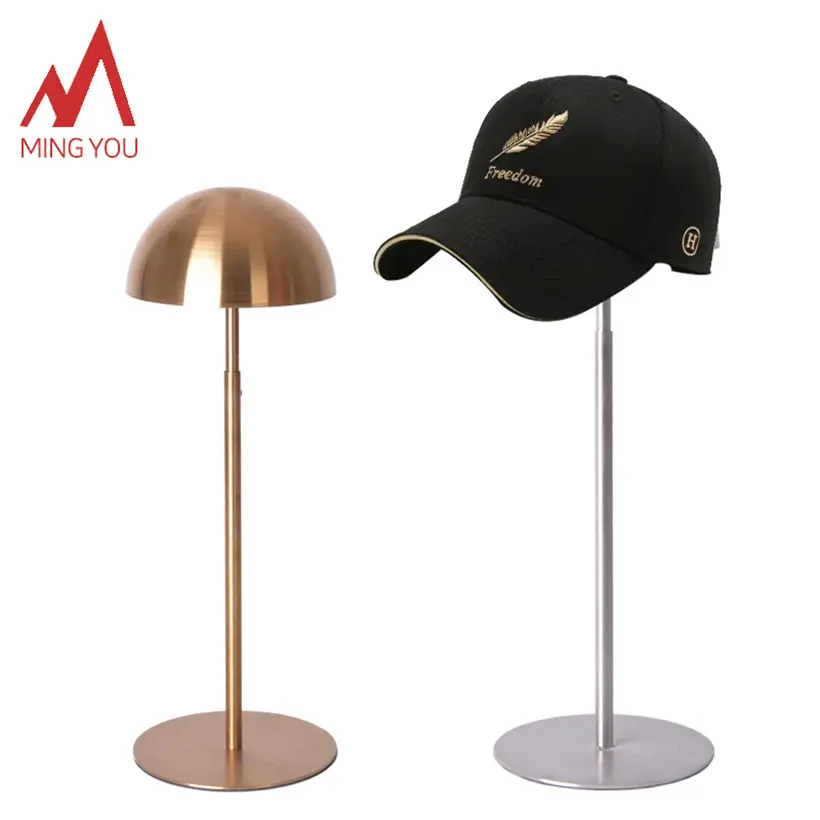 Tabletop Hat Stand Vintage Style Dome Shaped Black Metal & Rustic Brown Wood Stem Hat Rack/Wig Holder Display