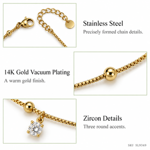 สร้อยข้อมือประดับจี้ทรงกลมเพชรซิร์คอน  โซ่สเตนเลสสตีลชุบทอง 14K แบบสุญญากาศ  พร้อมตัวล็อกแบบก้ามปูปรับได้ - Product Image 4