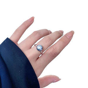 Bague en argent pur de style classique avec perle naturelle grise platine de 9 à 10 mm ronde, à fort éclat, coupe en forme de poire - Product Image 5
