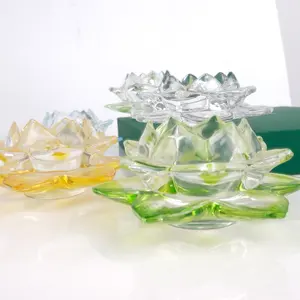 Luxury Candle Jar Colorful Custom Handmade Crystal Votive Lotus Flower Candle Holder