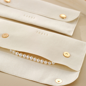 Custom Logo Long Chain Necklace Bracelet <b>Suede</b> Jewelry Bag Microfiber Gift Jewelry Magnet Snap Button Makeup <b>Brush</b> Pouches - Product Image 6