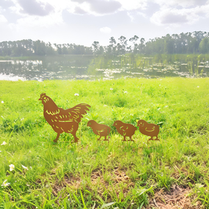 Juego de 4 Estacas de Hierro Fundido para Jardín con Forma de Gallina, Estilo Vintage, Acabado Brillante, Resistentes a la Intemperie, Decoración de Jardín con Animales de Granja - Product Image 1