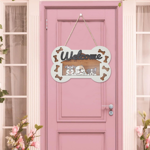 Placa de Parede de Madeira 'Bem-vindo' com Design de Osso e Animais de Estimação, Decoração para Casa - Product Image 5