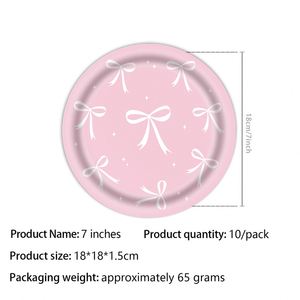 Juego de Vajilla Desechable con Tema de Lazo Rosa, Artículos y Decoración para Fiestas de Cumpleaños de Niñas - Product Image 4