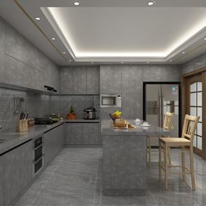 Armoire de cuisine moderne multifonctionnelle en gris clair de luxe, taille personnalisée, contreplaqué, imperméable, écologique - Product Image 2