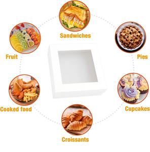 Boîtes <span class=keywords><strong>de</strong></span> traiteur avec couvercles, boîtes à tarte à emporter avec fenêtre 10x10x3 pouces, boîtes <span class=keywords><strong>de</strong></span> boulangerie blanches pour tartes, sandwichs, cupcakes - Product Image 3