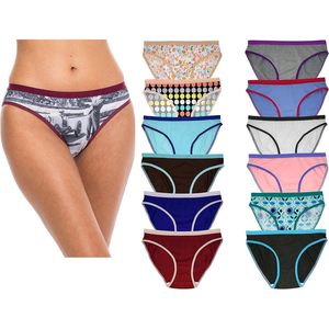 Paquete de 12 bragas bikini FOXA para mujer, cintura media, elásticas, transpirables, de nailon y spandex - Product Image 1