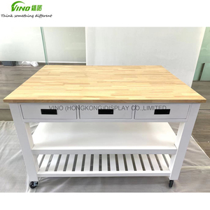 Îlot de cuisine moderne en bois massif avec rangement et plan de travail extensible - Product Image 4