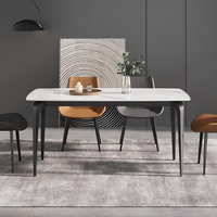 Table à manger rectangulaire moderne en gros d'usine avec plateau en marbre et pieds en métal noir, mobilier de salle à manger 6 places