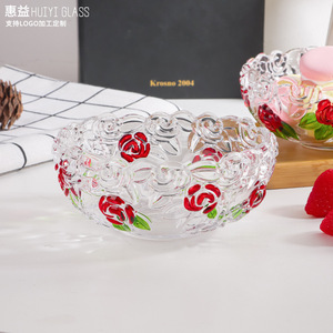 ชามแก้วลายกุหลาบวาดมือสีแดงใส สำหรับใส่ผลไม้ ของหวาน เหมาะสำหรับใช้ในบ้าน ร้านอาหาร หรือเป็นของขวัญ - Product Image 4