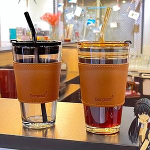 Stile coreano moderno 450ml vetro <span class=keywords><strong>Aurora</strong></span> doppia tazza colorata paglia tè latte coperchio tazza nuovo Design per l'utilizzo di acqua - Product Image 2