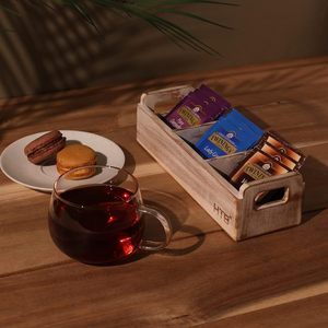 Caja de almacenamiento de madera con 3 compartimentos para bolsas de té y café, organizador de escritorio, color madera quemada, capacidad de 8L - Product Image 4