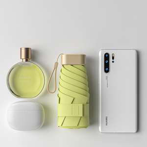 Venta al por mayor 19 "Mini UV impreso paraguas de doble uso lluvia y sol 6 huesos plano 5 pliegues bolsillo regalo para mujeres Control Manual adultos - Product Image 5