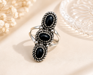 Anillo de Cóctel con Piedra Preciosa de Ónix Negro Vintage, Plata de Ley 925, Engaste de Bisel Ovalado, Joyería Unisex, Regalo, Uso Diario - Product Image 1