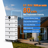 Système de Stockage d'Énergie (ESS) Modulaire Empilable Tout-en-un 10,24 kWh 51,2 V 200 Ah, Plug & Play, Extensible jusqu'à 80 kWh, OEM, RS485, CAN, BMS, 8000 Cycles, Certifié CE TUV