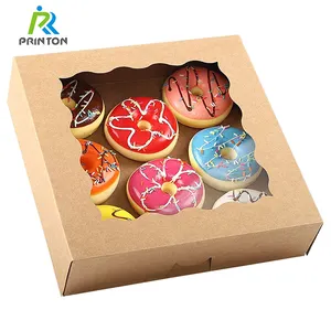 Printon Custom Design Clear Window Donut Box Verpakking Grote Gebak Doos Voor Zoete Dozen Verpakking