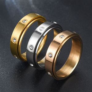 Anillo Giratorio Antiestrés de Acero Inoxidable con Circonita Cúbica y Zirconia, Diseño Moderno - Product Image 2