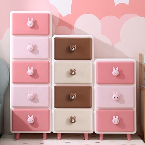 <span class=keywords><strong>ตู้</strong></span>เก็บของพลาสติกแบบพับได้ 4 ชั้น สีฟ้า ลายสัตว์ สำหรับห้องนอนและห้องนั่งเล่น - Product Image 1