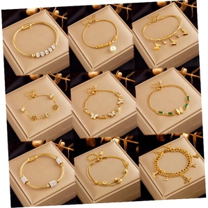 Wholesale Summer Fashion Jewelry Plated 18k <strong>Gold</strong> Butterfly <strong>Pearl</strong> Flower Diamond Stainless Steel <strong>Bracelet</strong> for Women Luxury - Product Image 1