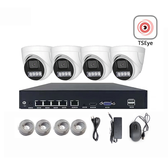 H.265 POE IP Indoor Full Color Night Vision Security Network CCTV Camera System NVR Kit with 4K Resolution 4Ch NVR
