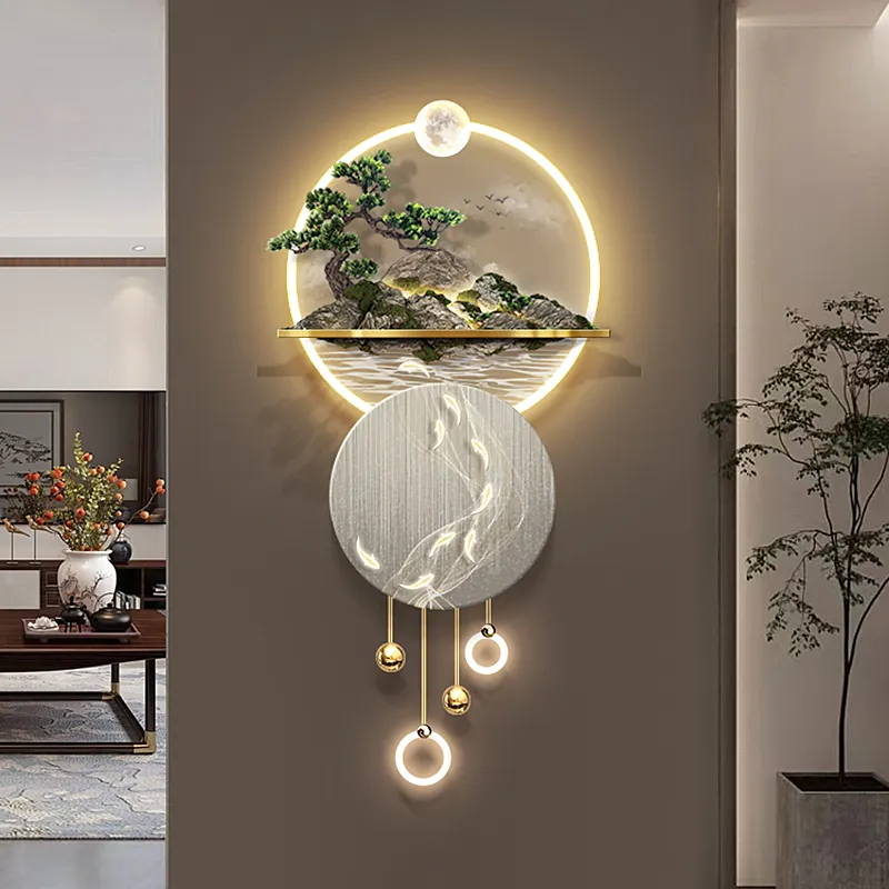 Luxe Landschapsontwerp Metalen Kunst Muur Opknoping Huis Woonkamer Decors 3d Nieuw Product Design Wandlamp Led Decoraties Voor