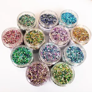 Glitter New Design High Flash Diamonds Chameleon Nail Glitter Powder Flakes Mixed Photorefractive Chunky Paillette Wholesale 1KG