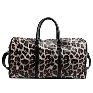 Venta al por mayor, moda personalizada, mujer, piel sintética, leopardo, gran capacidad, bolsa de viaje Weekender