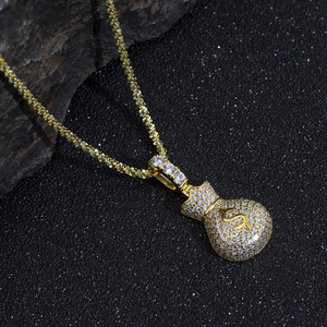 Collier pendentif sac à monnaie en argent plaqué or 925 avec diamants taille brillant rond, style hip-hop, pour usage quotidien - MSN-870 - Product Image 2