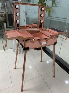 Professionale di Trucco Casi con Ruote Makeup Artist Rotolamento Free Standing Workstation LED Specchio Specchio Per Il Trucco Bagaglio Trolley Caso - Product Image 2
