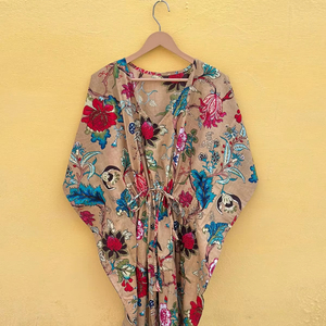 Robe caftan en coton fleuri pour les futures mamans, couvre-maillot de plage, vêtements de nuit, caftan indien maxi, couvre-bikini, long caftan - Product Image 1
