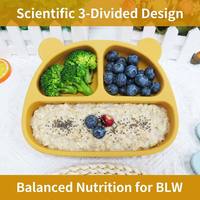 Assiette à ventouse en silicone en forme d'ours, compartimentée, anti-déversement, sans BPA
