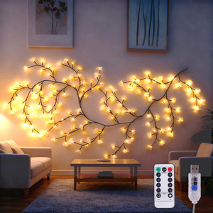 Nouvelles lumières LED blanches en forme de fleurs de pêche, de cerisiers et de vignes de saule pour la décoration murale de Noël avec des branches d'arbre - Product Image 1