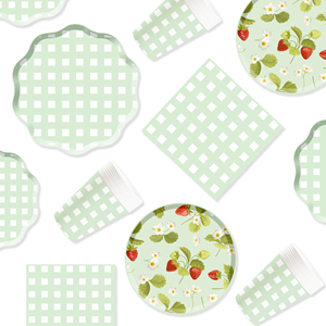 Juego de Vajilla Desechable DAMAI para Fiesta de Fresas, Platos, Vasos y Servilletas de Papel, Decoración de Cumpleaños, Diseño a Cuadros Verdes, 100 Piezas - Product Image 5