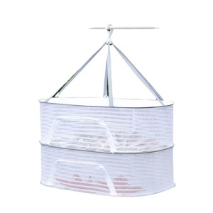 Séchoir à <span class=keywords><strong>linge</strong></span> mural pliable double en tissu pratique et panier en filet pour salle de bain et rangement alimentaire - Product Image 3