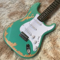 ST Factory OEM Solid Wood Maple Neck Aged Green Electric Guitar with Fast Shipping