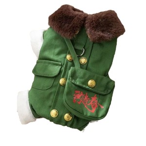 Manteau rembourré en coton pour chat mignon, vert avec col marron, vêtements chauds pour animaux de compagnie pour l'automne et l'hiver - Product Image 4