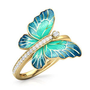 Bague Cocktail Papillon F271 en Or Massif 18K avec Cristal Taillé Poire et Strass Sertis Pavé – Bague Fine pour Femme, Idée Cadeau - Product Image 5